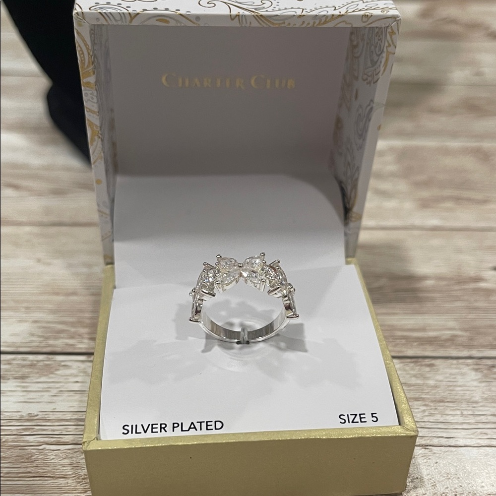 Charter Club Silver Plated Ring with Clear‎ Gems NEW Size 5